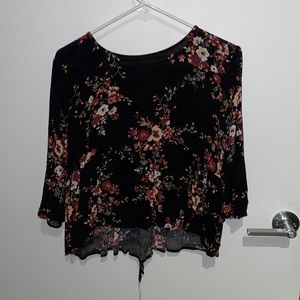 Black Floral Dress Top with Criss Cross Tie Back
